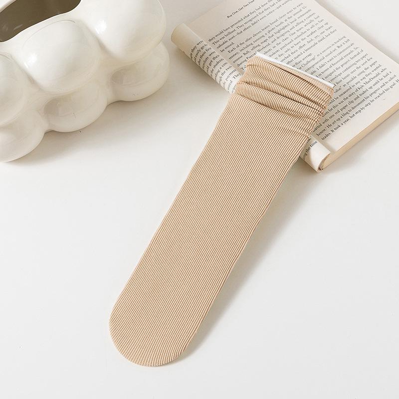 Damskie białe skarpetki do połowy łydki z jedwabiu lodowego: Cienki, Jednolity kolor, Aksamitny, Wiosna/Lato