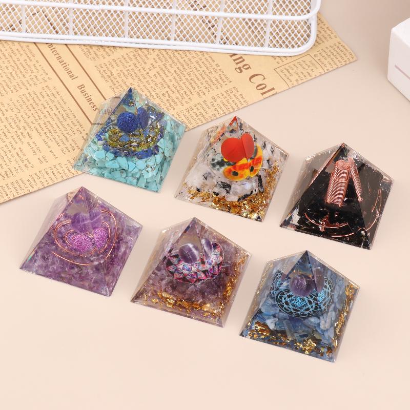 Energy Pyramid Orgonite Reiki Natural Amethyst Peridot Reiki Chakra Meditation Tool Room Decor Crystal Gifts