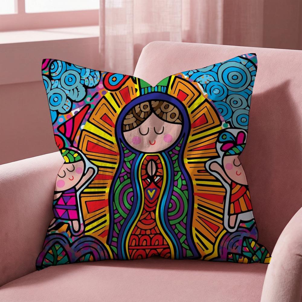 Cartoon Virgin Mary Art Cushion Cover Multi-Scene Pillow Cover for Home & Car - Reversible, Soft & Durable for Daily Use