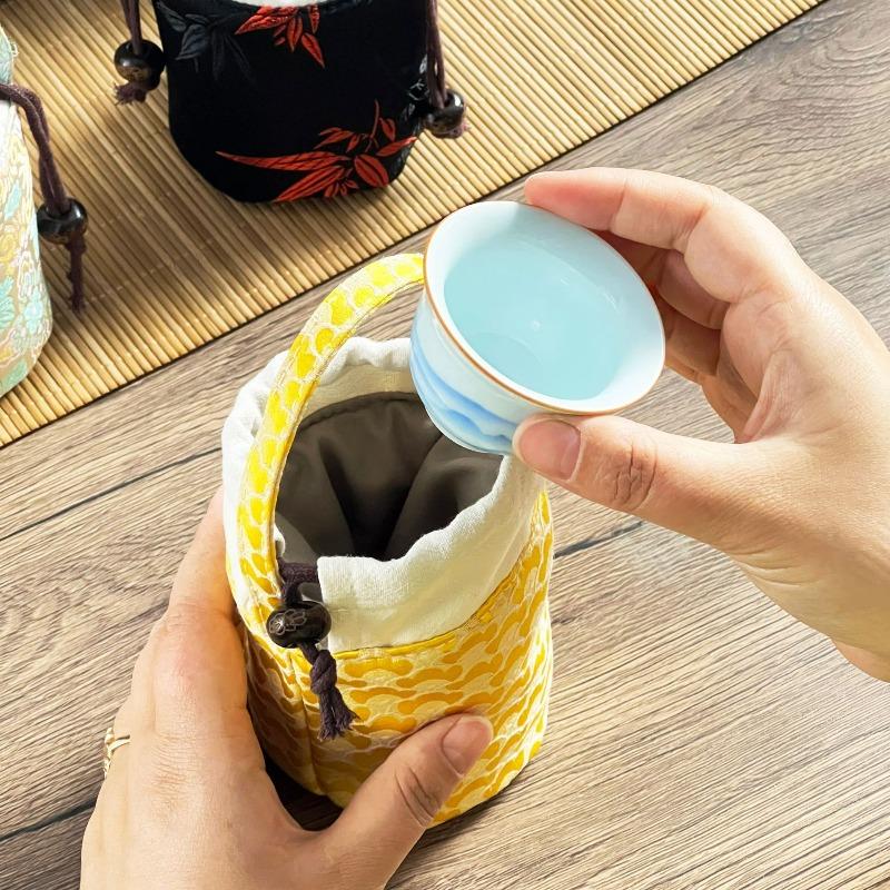 Teacup Storage Bag Outdoor Portable Tea Set Single Cup Accompanying Bag Protective Bag Fabric Packaging Gift Box