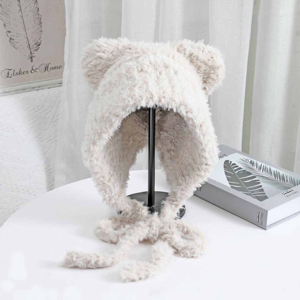 Die neue Katzenohren-Doppelschwanz-Plüsch-Strickmütze für Herbst und Winter ist niedlich, modisch, warm, ohrenschützend und gesichtsbetonend. Kleine Wollmütze