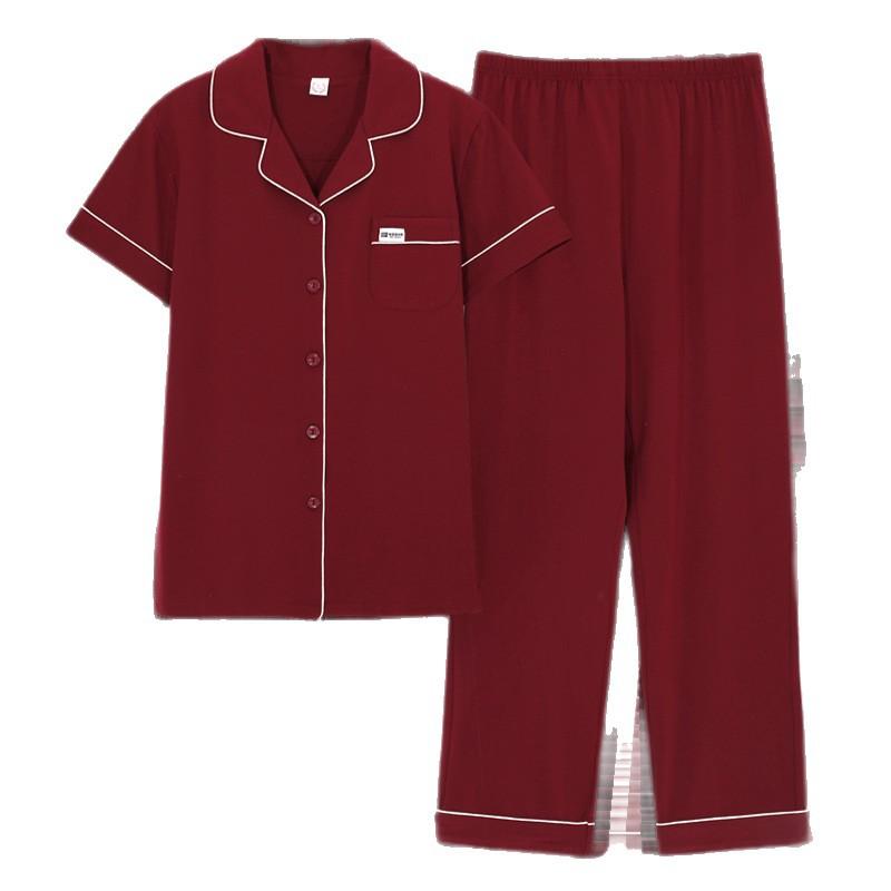 1011 Summer New Couple Pajamas Pure Cotton Red Natal Year Short-sleeved Trousers Set Wedding Men's and Women's Loungewear