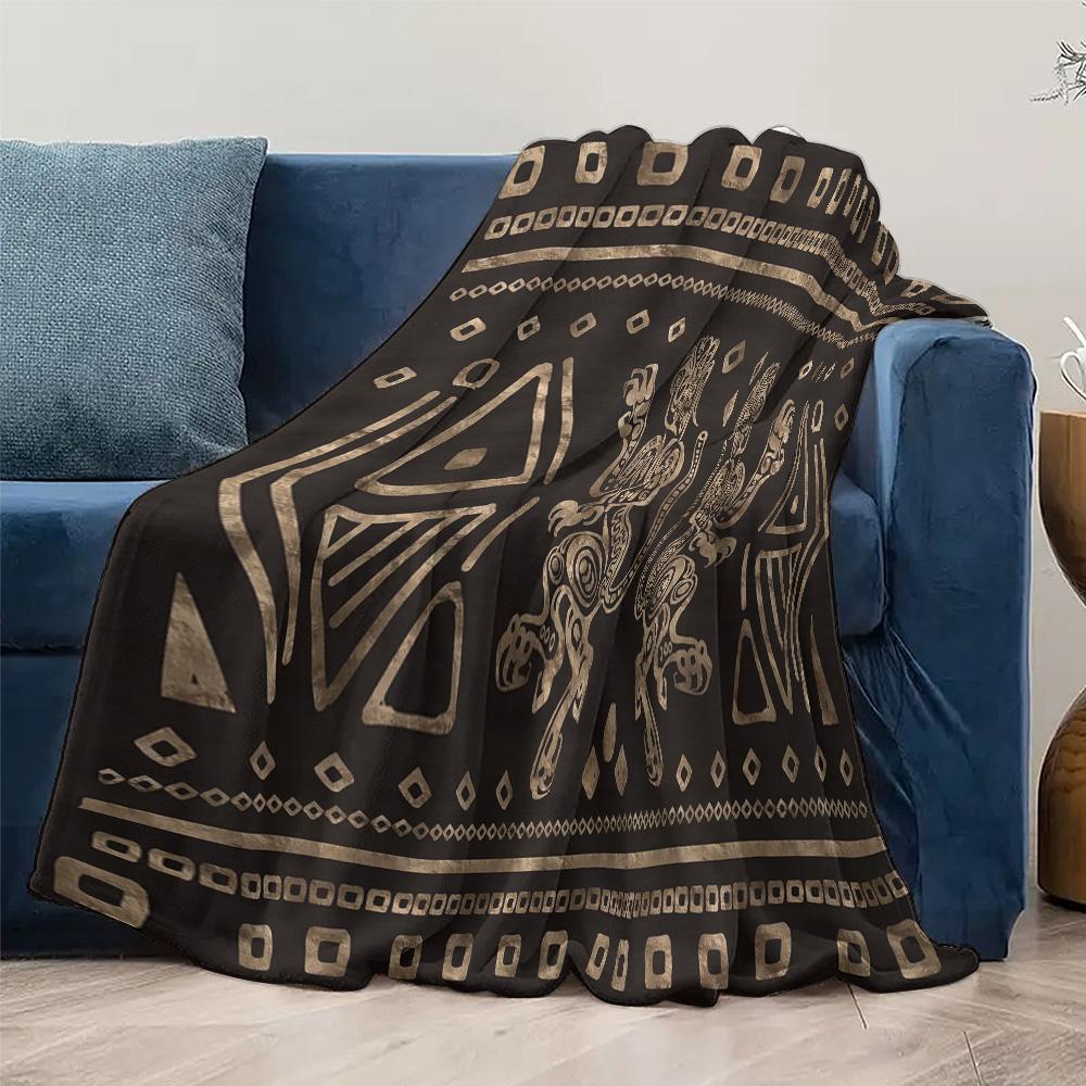African Tribal Print Throw Blanket Bohemian Kilim Bedspread Decorative Sofa Cover Warm Fleece Blanket for Home Decor