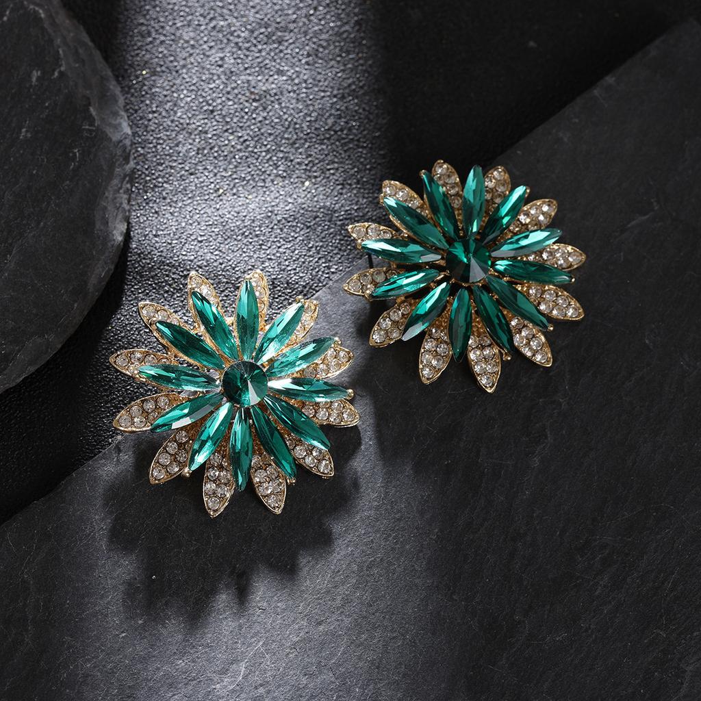 Luxury Rhinestone Flower Earrings Fashionable Exaggerated Studs Niche Design Elegant Party Jewelry For Women