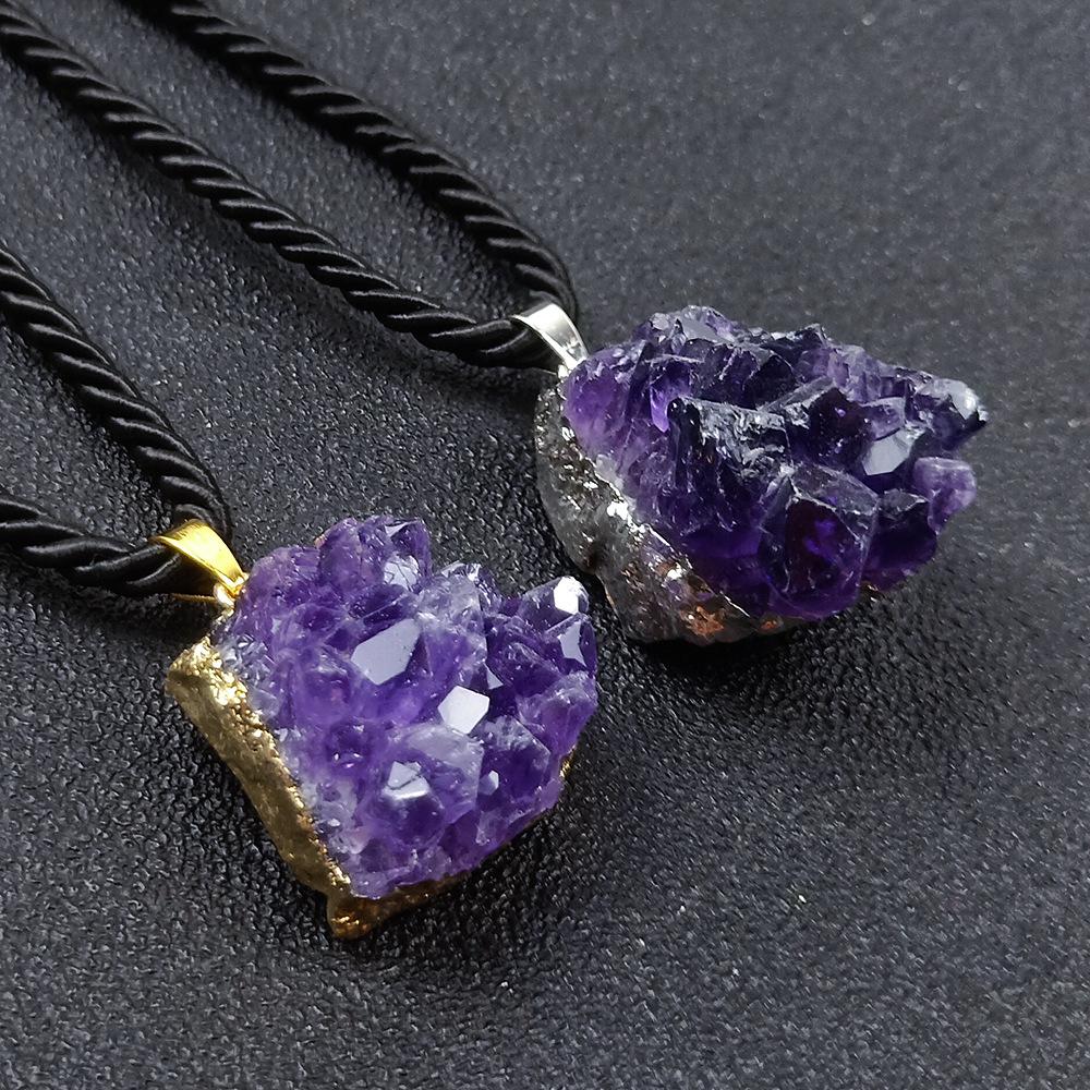 Handcarved Amethyst Cluster Quartz Heart Pendant Necklace Love Healing Crystal Pendant Necklace Mothers Days Gifts for Women
