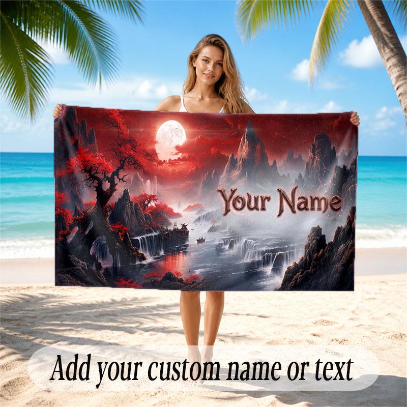 Space Cosmic Theme Soft Beach Towel Personalized Custom Name Text Towel Portable for Beach Pool Travel