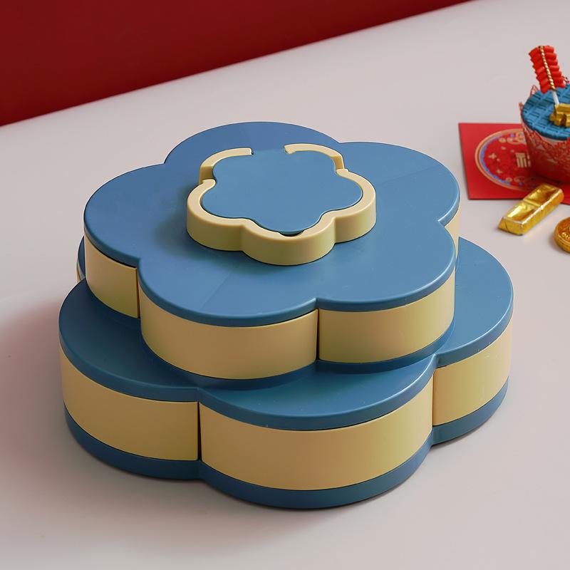 Petal Shape Rotating Candy Box Snack Nut Box Flower Candy Fruit Plate Food Storage Case Two Deck Dried Fruit Storage Organizer