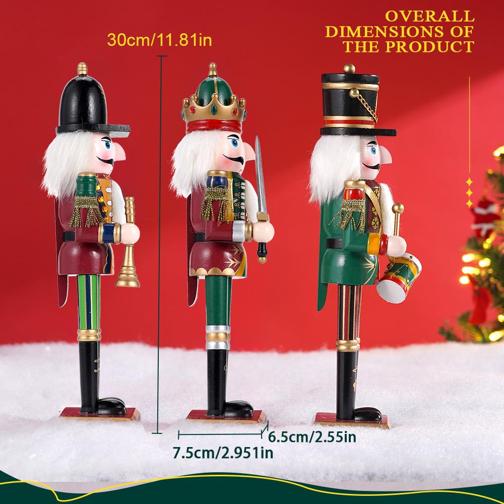 3pcs 30cm Christmas Decorations Nutcracker Soldier, Wooden Nutcracker Figures,Christmas Tree Party Decoration For Home/Hotel