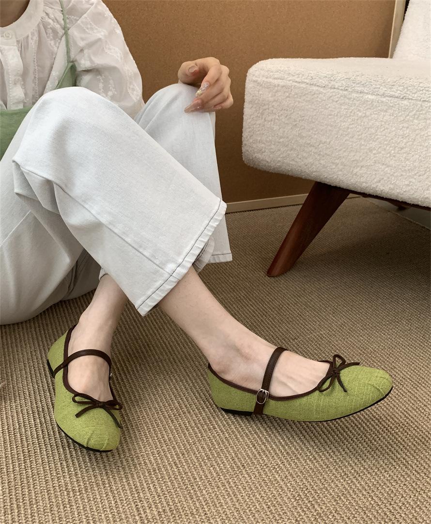 

Xiaoxiangfeng Mary Jane Shoes Girl 2025 Spring New Korean Version French Gentle Fairy Square Head Shallow Mouth Flat Sole Shoes 39 зелёный