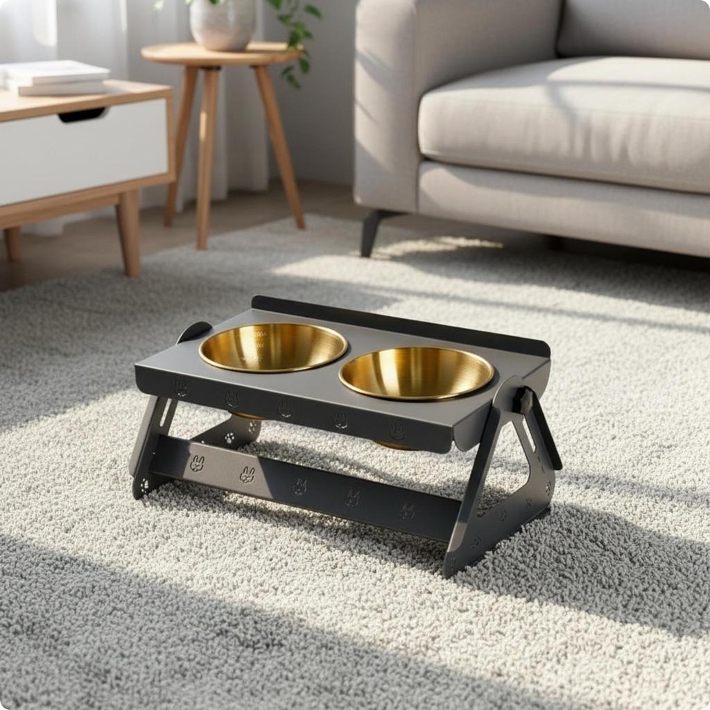 Adjustable Elevated Pet Feeding Stand with Stainless Steel Bowls Ergonomic
