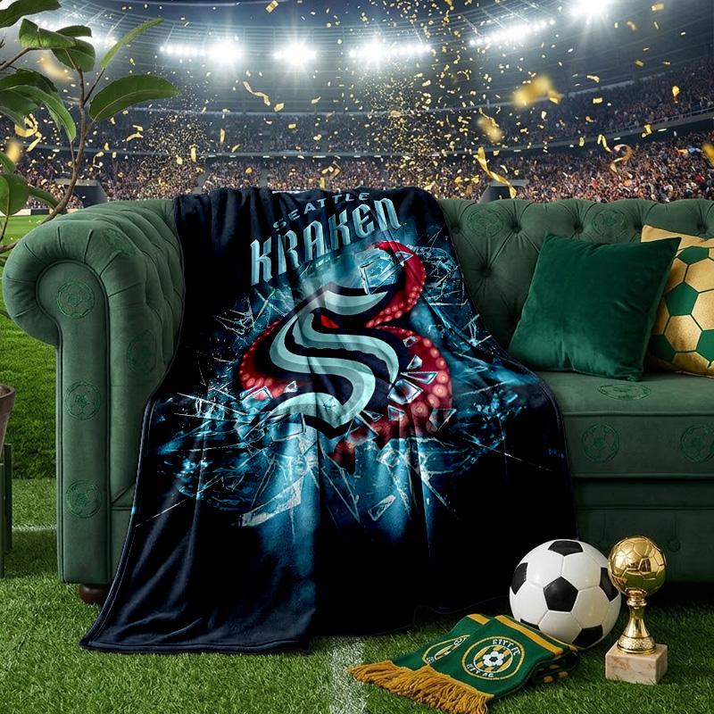 Seattle Kraken Logo Throws Blanket Flannel Blankets Plush for Couch Bed Gifts for Men Women Travel picnic blanket Christmas fan gifts