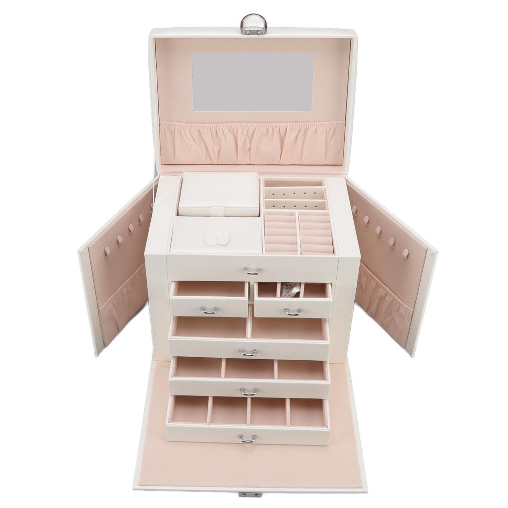 Synthetic Leather Huge Jewelry Box Large Capacity Multi Layers White European Style Jewelry Box