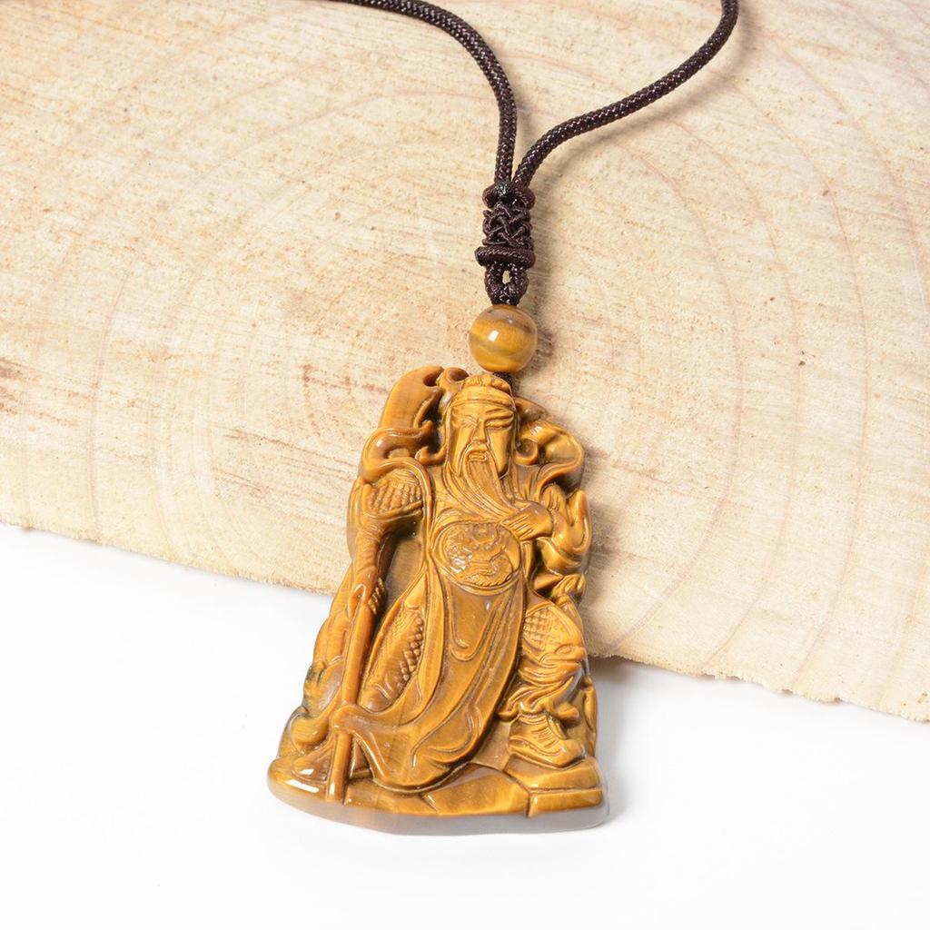 Hetian Jade Guan Gong Pendant with Tiger's Eye: Men's Guan Yu Amulet and God of Wealth Symbol