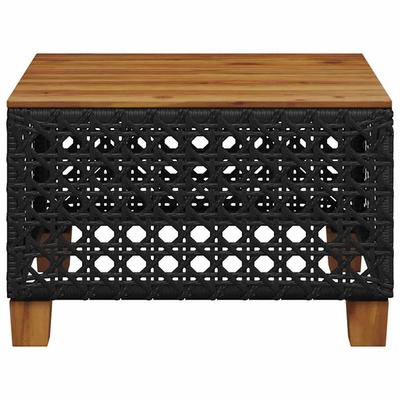 Garden Table Black 55x55x36 Cm Poly Rattan Acacia Wood