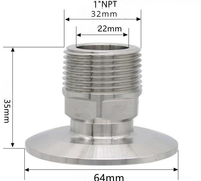 Sechskant 1/4" 3/8" 1/2" 3/4" 1" 1-1/2" 2" NPT Außengewinde x 0,5" 1,5" 2" Klemmverbindung Tri Clamp Rohrverschraubung 304 316L Edelstahl Sanitär