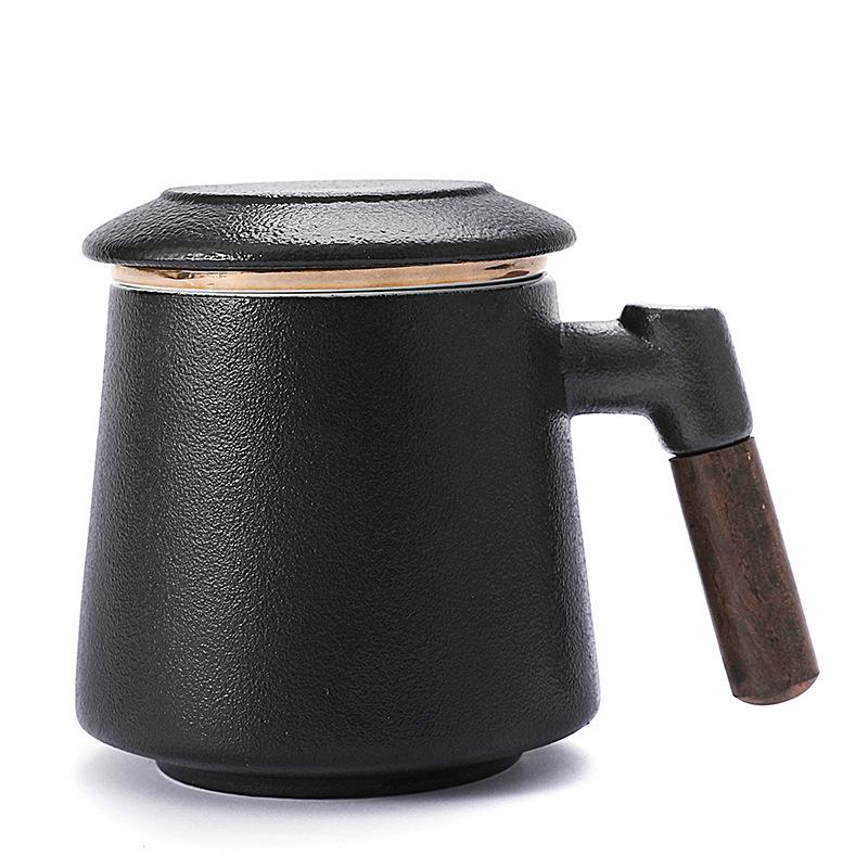 Wooden Handle Ceramic Filtered Tea Cup with Gift Box