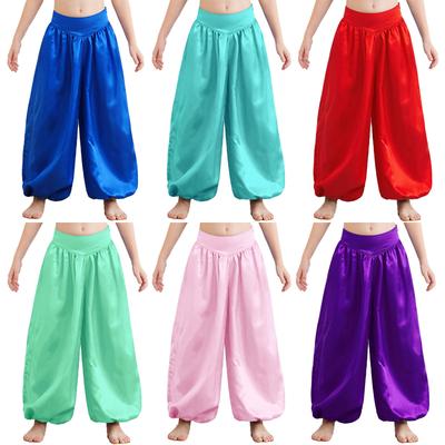 Kinder Mädchen Bauchtanzhose Pumphose Satin Haremshose Lockere lässige Baggy Pants Hose Halloween Arabische Laternenhose