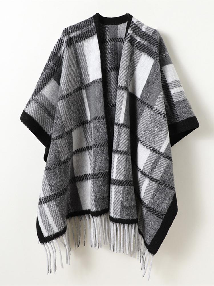 Winter Women Scarf Layers Poncho Elegant Lady Men Retro Plaid Print Wrap Shawl Warm Casual Scarve Capa Para Mujer Pashmina Cloak