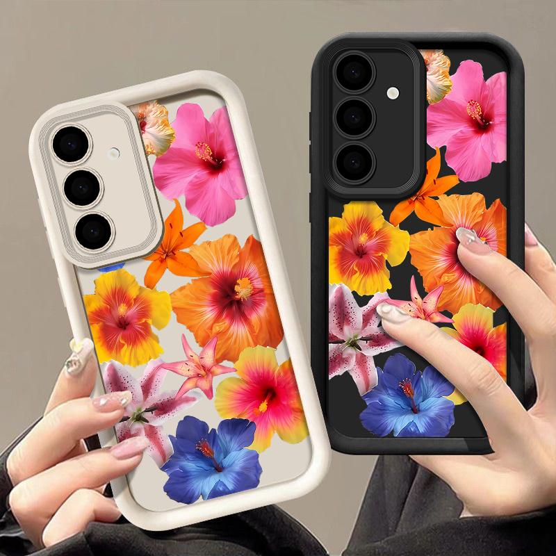 Hülle mit Blumendruck für Samsung S25 Ultra S24 FE S23 S22 A56 A36 A16 A15 A55 A35 TPU Weich Matt Stoßfest Handyhülle