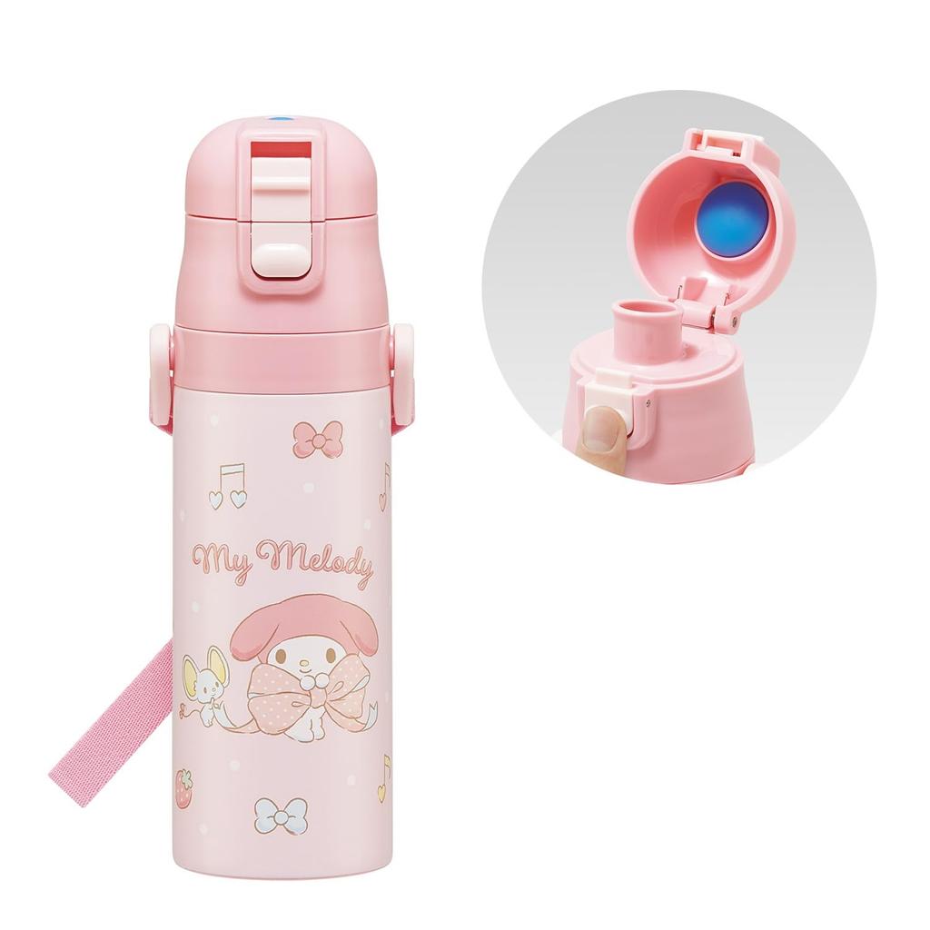 Skater Children's Water Bottle, 470ml, Direct Drinking, Sanrio My Melody Big Ribbon, Girls', Insulated, Stainless Steel, Lightweight, Sports Bottle,