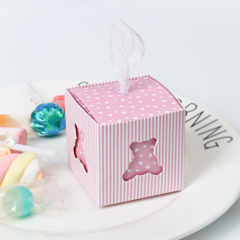 10 Stück Blau Rosa Bär Pralinenschachtel Babyparty Geschenke Keksverpackung für Gäste Kindergeburtstag Party Mädchen Jungen Geschlecht Offenbaren Lieferungen