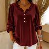 Blouse Casual à Manches Longues, Col en V à Volants en Velours Côtelé pour Femme