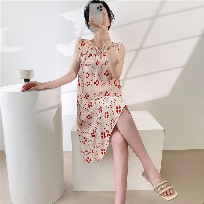 1011 Korean version of princess style dress cute loose artificial cotton loungewear cotton and silk nightdress women's summer thin