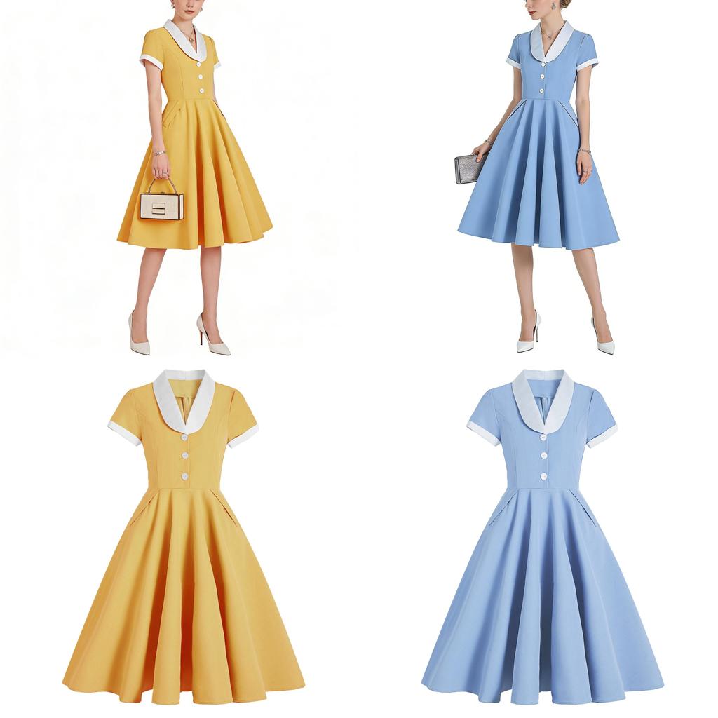Summer Vintage A Line Dress With Pockets For Party And Casual Wear