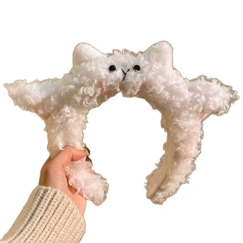 Korean Style Cute Plush Kitten Headband & Hair Clip for Washing Face and Mask Application - Women's Cartoon Hair Accessories
