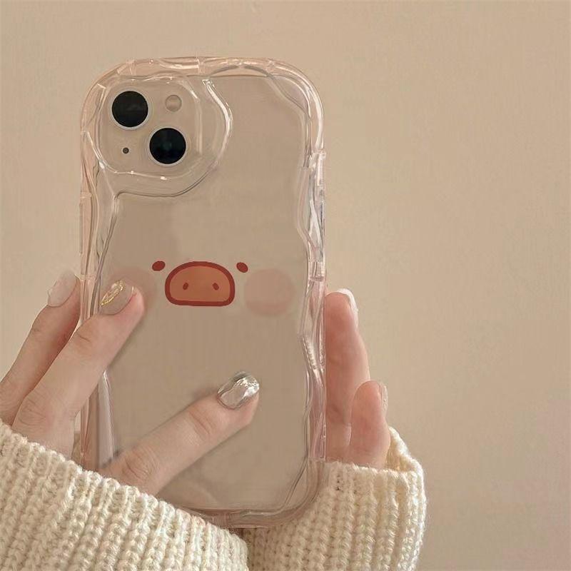 Cute pig iPhone17Promax mobile phone case transparent for Apple 16promax cream case 15 women's models