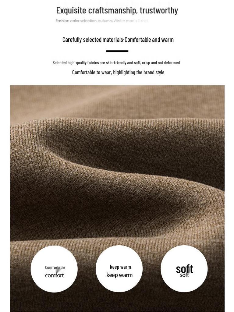 Men's Plus Velvet Thickened Versatile Winter Hoodie - Mid-Aged & Young, Warm Round Neck Long Sleeve Base Layer