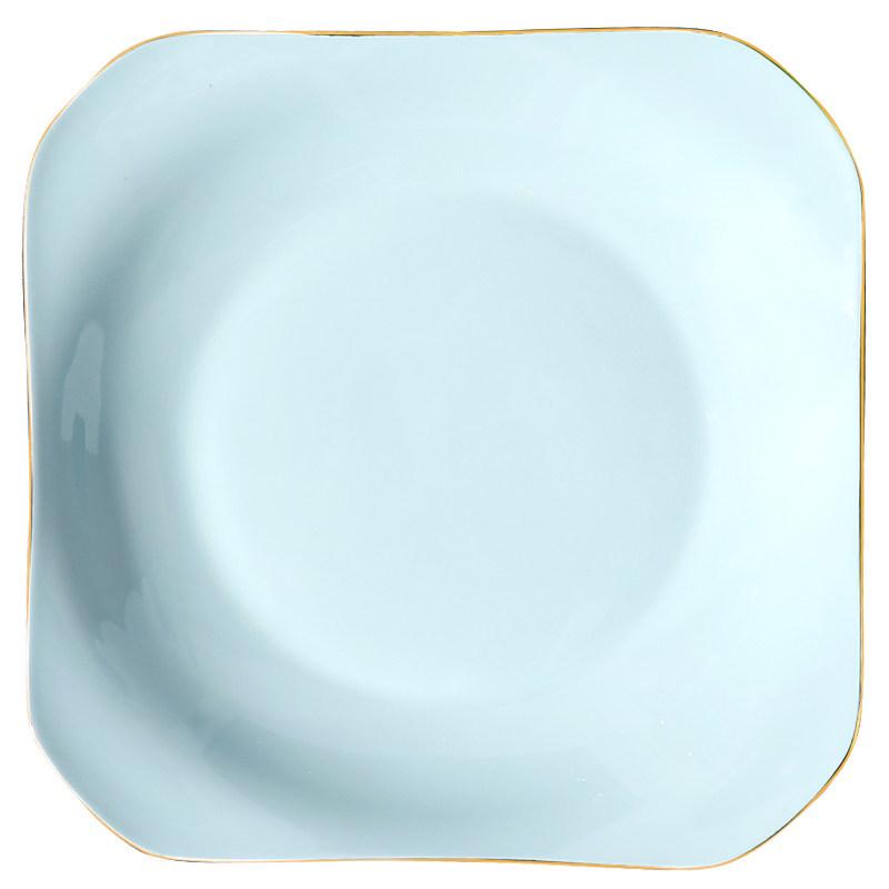 Gold Rim Celadon Square Plate - Light Luxury Ceramic Tableware Set
