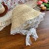 New Korean Simple Lace Big Brim Straw Hat For Women'S Summer Outdoor Hollow Breathable Sunshade Seaside Vacation Sun Hats