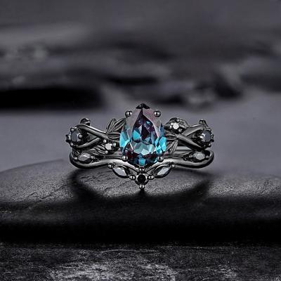 Ring Gun Black Intarzované Mořská Modrá Diamantový prsten Zásnubní šperky Ženy