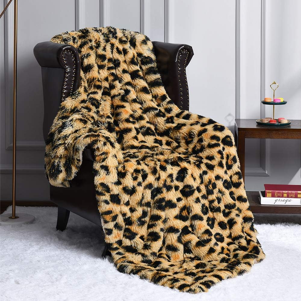 HOMORE Fluffy Leopard Blanket, Plush Cheetah Print Throw Blankets Soft Faux Fur Bed Throw for Decorative Couch Chair Sofa, Washable and Lightweight,