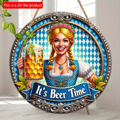 1pc 2d Flat Classic Bavarian Style Decorative Sign - "It's Beer Time" - Manufactured Wood Wall Hanging Plaque - Oktoberfest Themed Decor for Home, Bar