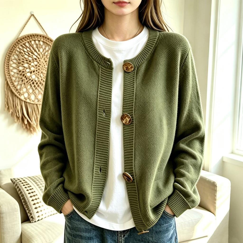 Women's Casual Button Down Cardigan Sweater, Long Sleeve Knit Outerwear for Everyday Wear