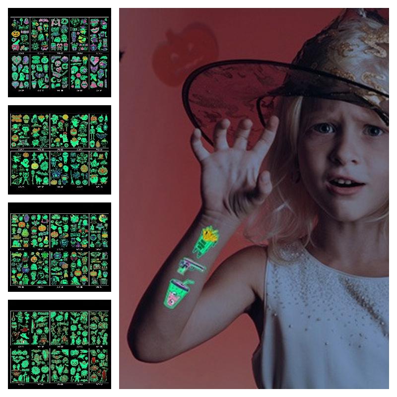 Halloween Stickers Tattoo Children Cartoon Night Glow Kid Party Prop Makeup