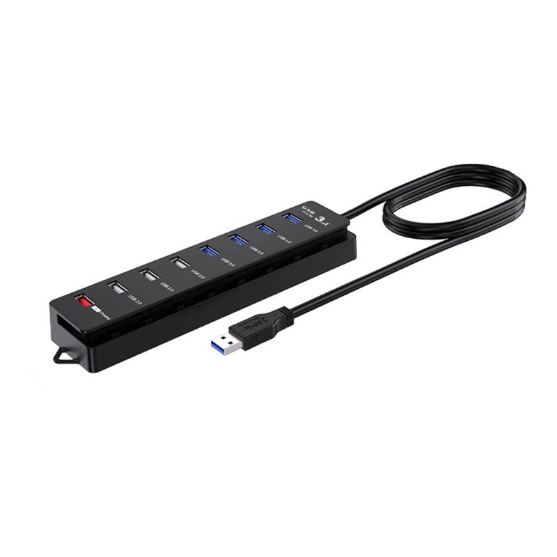 

USB Hub 3.0 8 Port USB Hub 4x USB 3.0 3x USB 2.0 1x USB Charging Port with Individual Switches Power Adapter for PC 1
