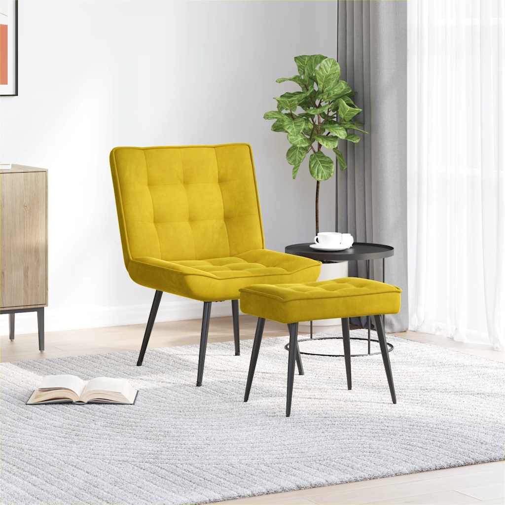 Yellow Velvet Relaxation Armchair with Footstool