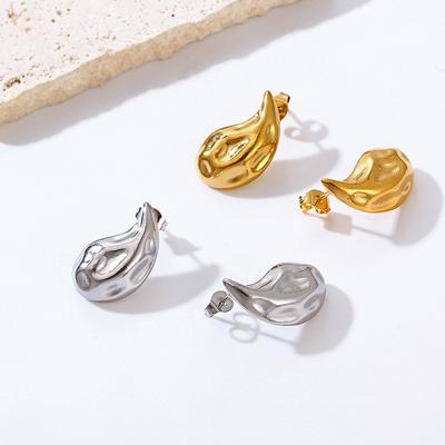 Orecchini Pendenti a Goccia Placcati Oro 18K alla Moda in Acciaio Inossidabile Martellato I Orecchini a Lobo Geometrici Versatili da Donna