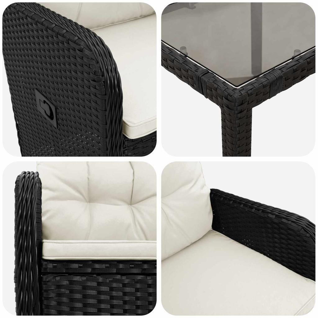 Outdoor Table Set 3 Pcs Black and Cream White 90 X 90 X 75 Cm