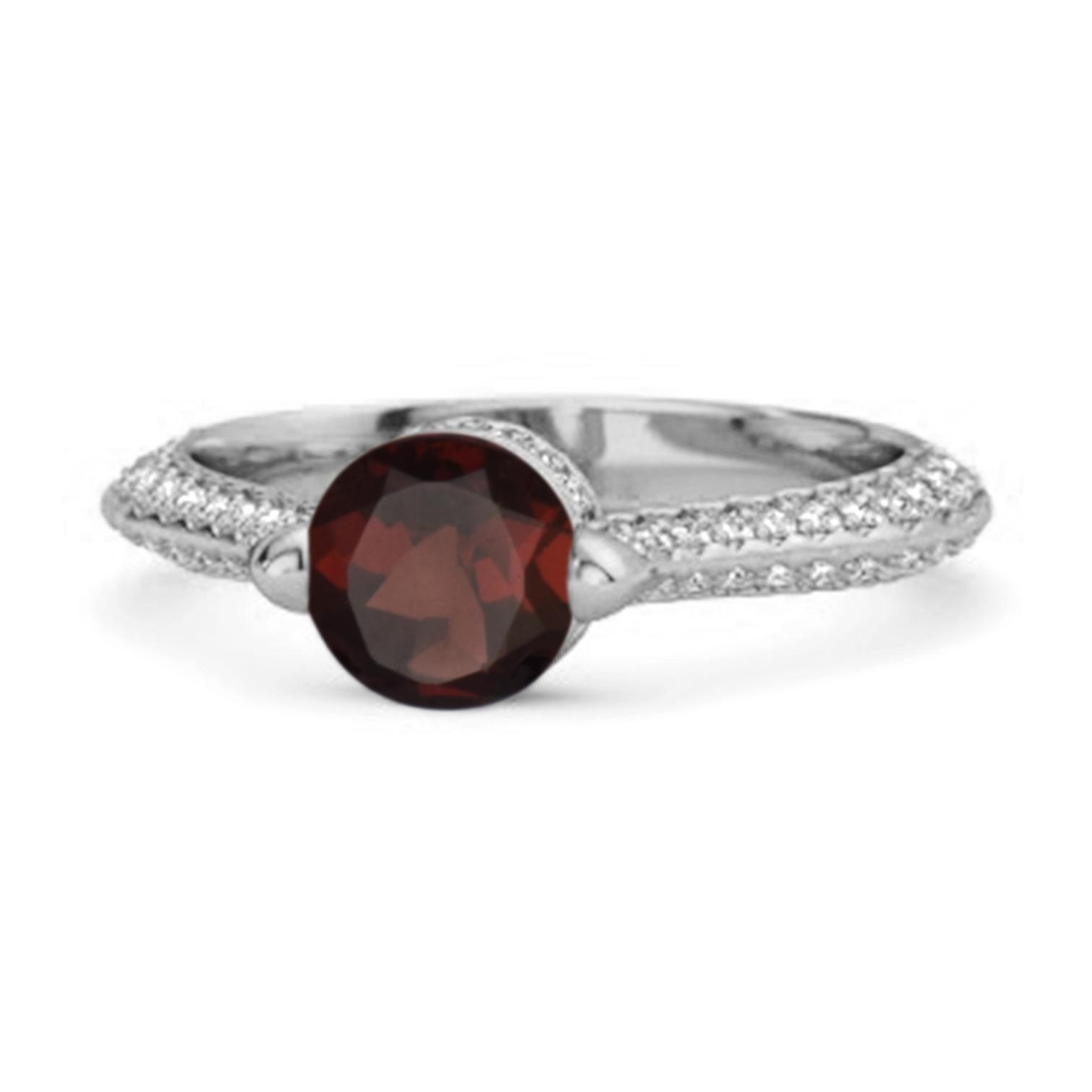 Garnet pave Split Band Ring - 925 Sterling Silver 9.5