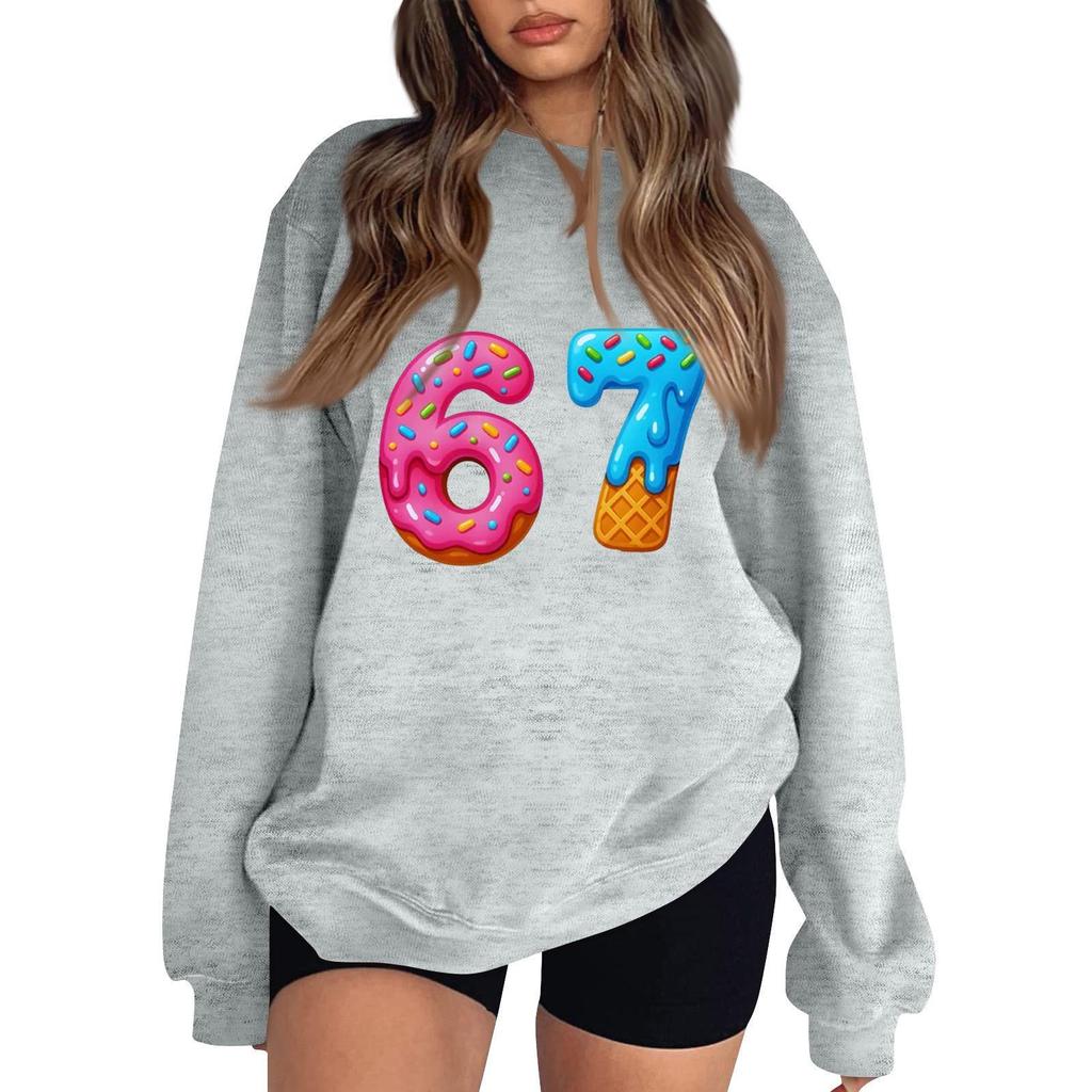 Women's Fashionable Casual Long-Sleeved Round-Neck Printed Pullover Sweatshirt