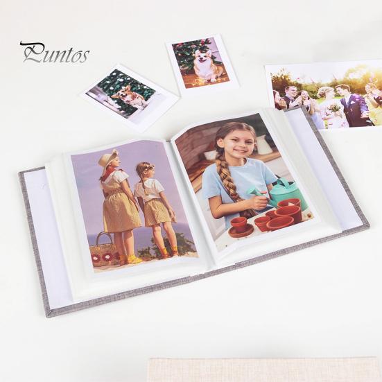 Portable Photo Album Linen Cover Picture with Front Window 100 Photos Durable 4x6 Slip-in Book for Wedding Vacation Family Baby Pictures