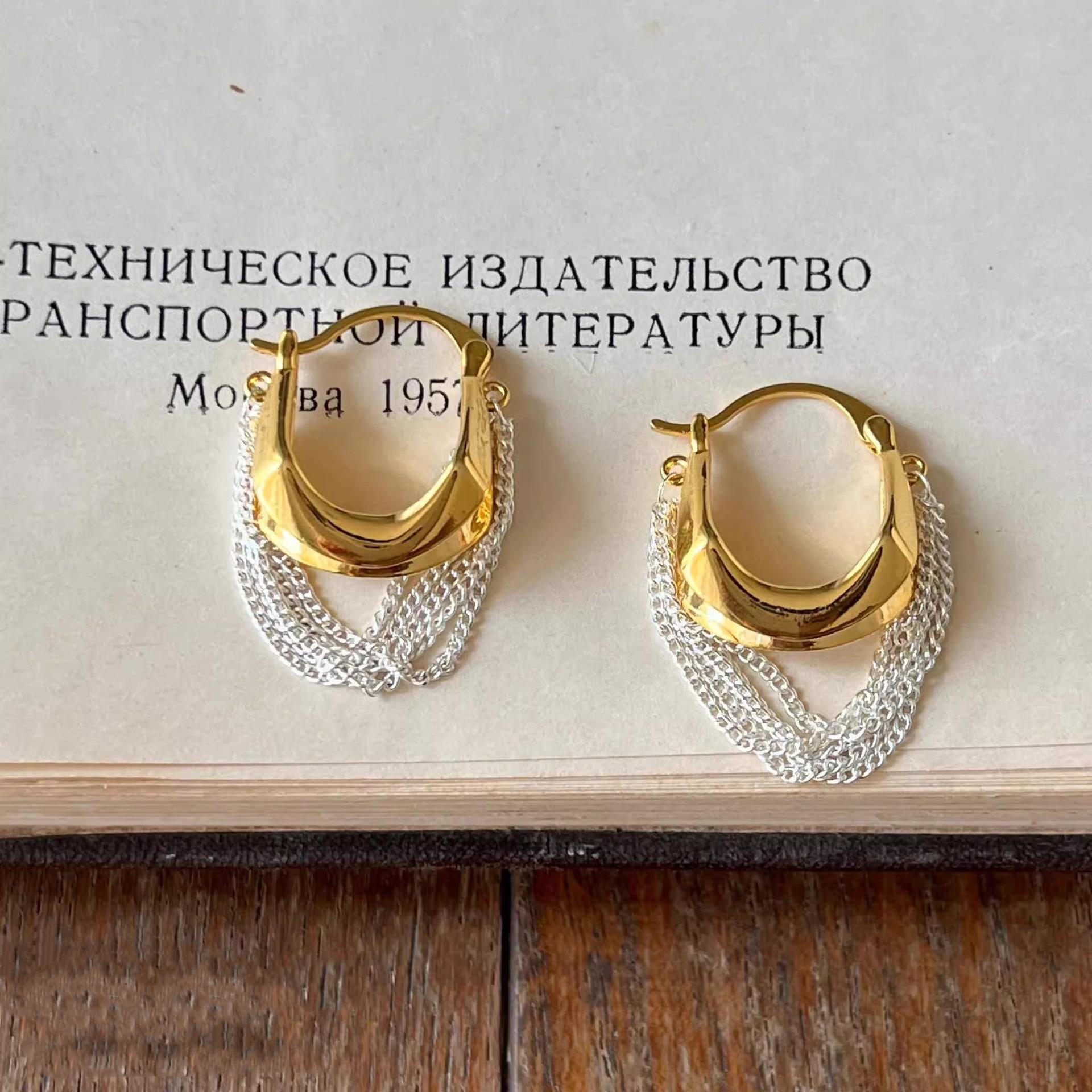 

Vintage Colour Clash Chain Tassel Earrings Temperament Niche Heavy Duty High-end Retro Design Back-to-school Ambience Gift Earrings