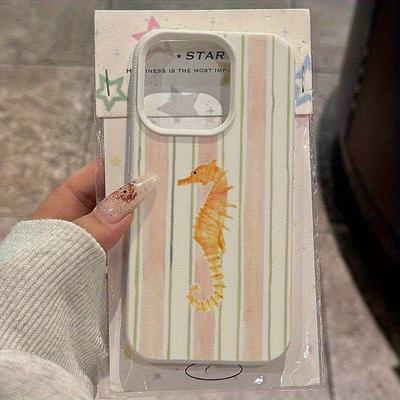 Retro Striped Seahorse Phone Case, Suitable for iPhone 17, 16, 15, Plus, Pro, Max Series Phones - Ideal for Use As a Gift
