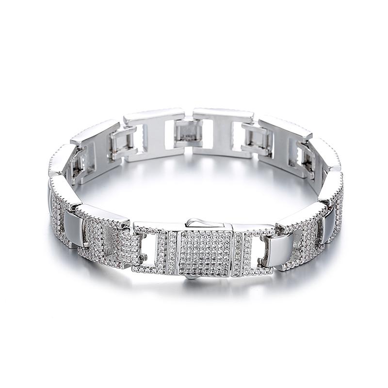Hip Hop Copper Jewelry 12mm Diamond Icy Claw Bracelet Men s Cuban Chain Bracelet 20 cm серебряный