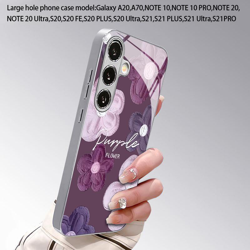 Purple Flower Oil Painting Pattern 2D Phone Case for Samsung S26 S25 S24 S23 S22 S21 S20 A56 A36 A16 - Electroplated Glass