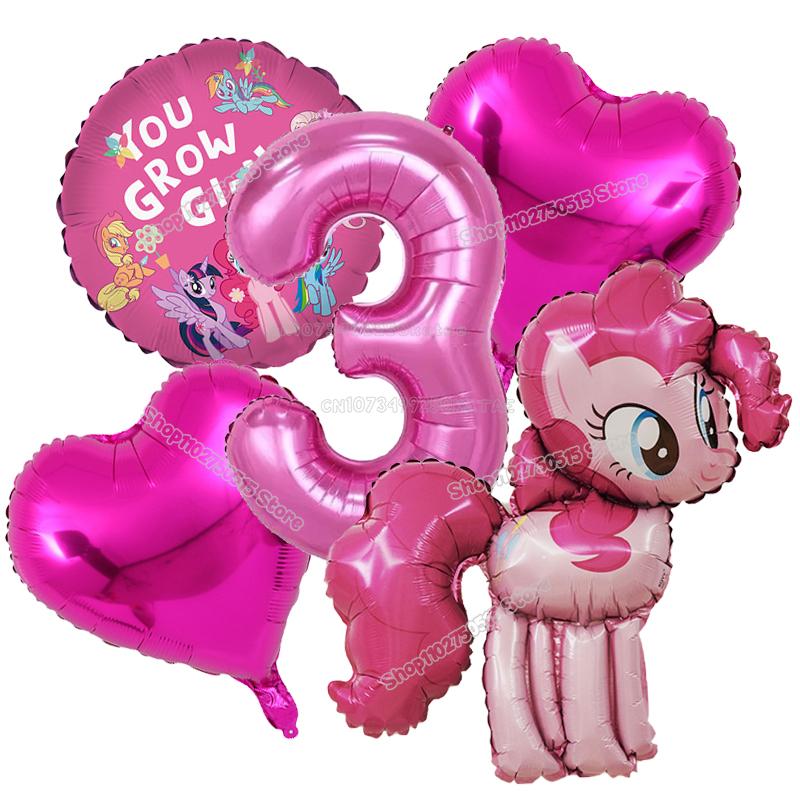 Beautiful My Little Ponys Girl Birthday Number Balloons Decoration Cute Cartoon Love Shape Round Balloons Set Party Supplies Kids Favor